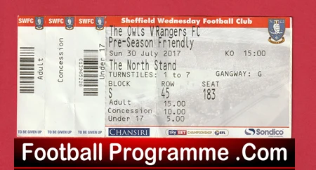 Sheffield Wednesday v Glasgow Rangers 2017 - Football Ticket - Image 2