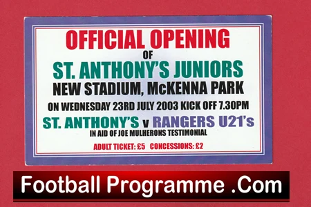 St Anthonys Juniors v Glasgow Rangers 2003 - Football Ticket - Image 2