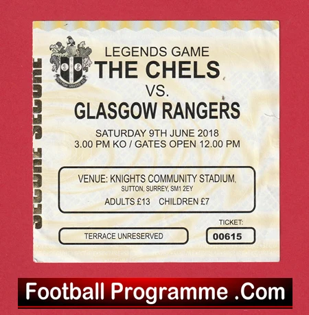 The Chels v Glasgow Rangers 2018 - Football Ticket - Image 2