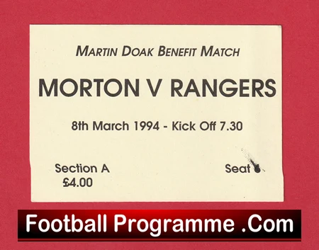 Morton v Glasgow Rangers 1994 - Football Ticket - Image 2