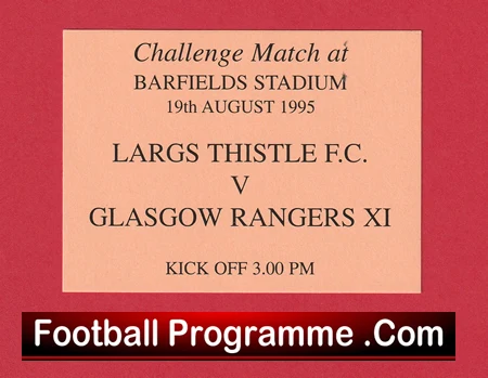 Largs Thistle v Glasgow Rangers 1995 - Football Ticket - Image 2