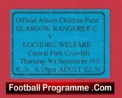 Lochore Welfare v Glasgow Rangers 1990s – Football Ticket