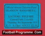 Lochore Welfare v Glasgow Rangers 1990s – Football Ticket