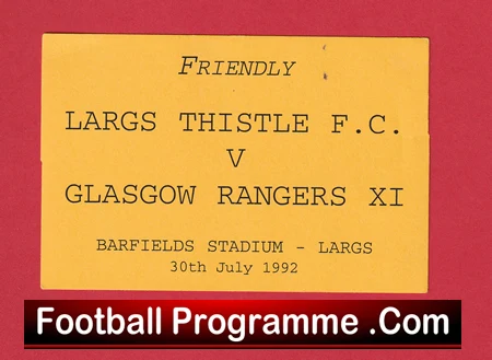 Largs Thistle v Glasgow Rangers 1992 - Football Ticket - Image 2
