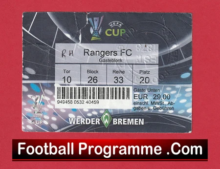 Werder Bremen v Glasgow Rangers 1990s - Football Ticket - Image 2