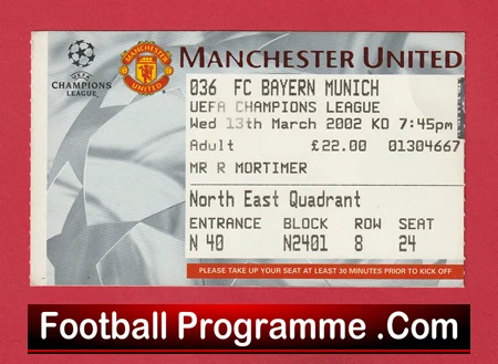 Manchester United v Bayern Munich 2002 - Match Ticket - Image 2