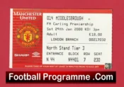 Manchester United v Middlesbrough 2000 – Match Ticket