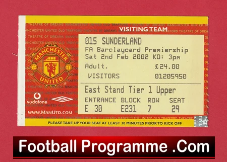 Manchester United v Sunderland 2002 - Football Ticket - Image 2