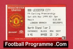 Manchester United v Leicester City 1999 - Match Ticket