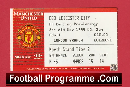Manchester United v Leicester City 1999 - Match Ticket - Image 2