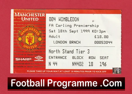 Manchester United v Wimbledon 1999 - Football Ticket (Copy) - Image 2