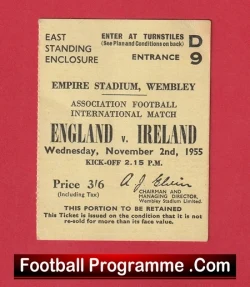 England v Ireland 1955 - Football Ticket 1950's