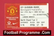 Manchester United v Blackburn Rovers 2003 – Match Ticket