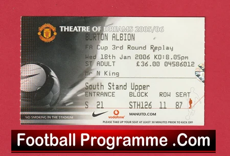 Manchester United v Burton Albion 2006 - Match Ticket Replay - Image 2