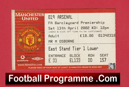 Manchester United v Arsenal 2002 - Football Ticket - Image 2