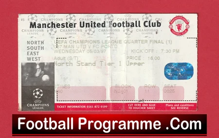 Manchester United v Porto 1997 - Football Ticket Q Final - Image 2