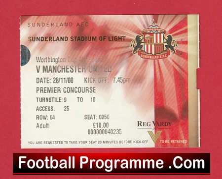 Sunderland v Manchester United 2000 - Match Ticket - Image 2