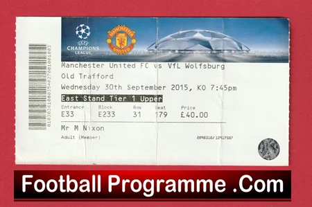 Manchester United v VFL Wolfsburg 2015 - Football Ticket - Image 2