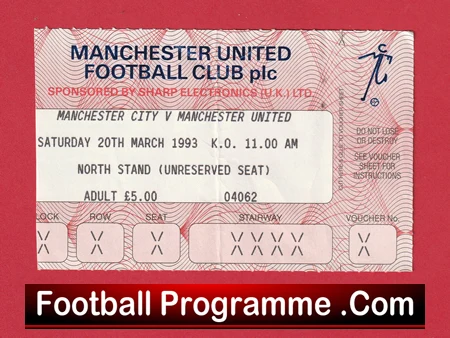 Manchester United v Manchester City 1993 - Football Ticket - Image 2