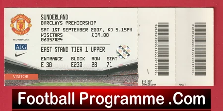 Sunderland v Manchester United 2007 - Match Ticket - Image 2