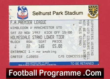 Wimbledon v Manchester United 1997 - Football Ticket - Image 2