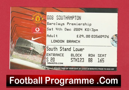 Manchester United v Southampton 2004 - Match Ticket - Image 2