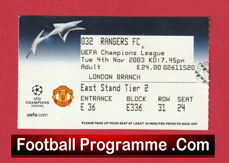 Manchester United v Glasgow Rangers 2003 - Match Ticket - Image 2