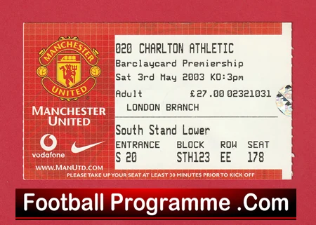 Manchester United v Charlton Athletic 2003 - Football Ticket - Image 2