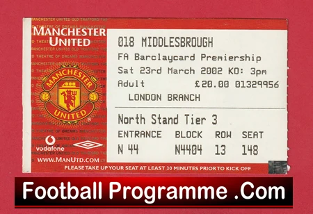 Manchester United v Middlesbrough 2002 - Football Ticket - Image 2