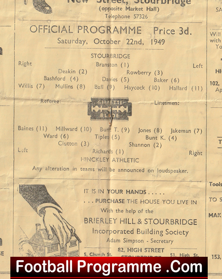 Stourbridge v Hinckley 1949 - 1940s Programmes - Image 3