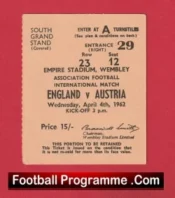England v Austria 1962 – Match Ticket