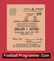 England v Austria 1962 – Match Ticket