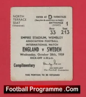England v Sweden 1959 – Match Ticket