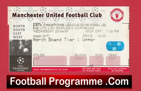 Manchester United v Borussia Dortmund 1997 - Semi Final Match Ticket - Image 2