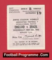 England v Brazil 1963 – Old Football Ticket