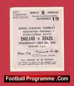 England v Brazil 1963 - Old Football Ticket