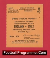 England v Italy 1959 – Match Ticket