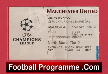 Manchester United v Monaco 1998 - Football Ticket - Image 2