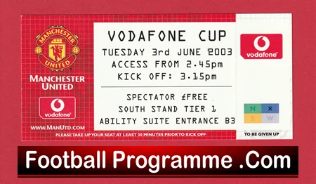Manchester United v Vodafone Cup 2003 - Day 2 Man Utd Ticket - Image 2