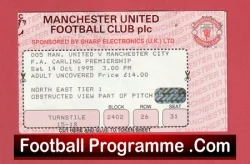 Manchester United v Manchester City 1995 - Ticket Man Utd