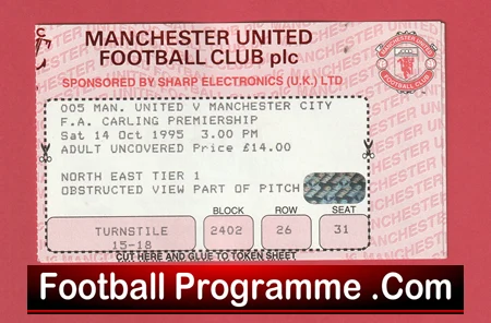 Manchester United v Manchester City 1995 - Ticket Man Utd - Image 2