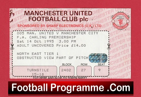 Manchester United v Manchester City 1995 - Ticket Man Utd - Image 2