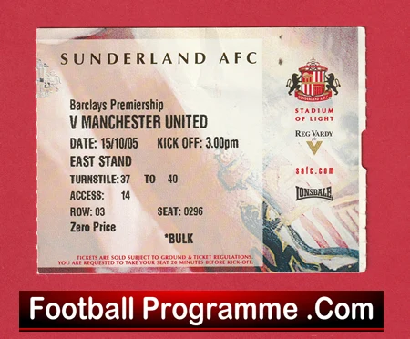 Sunderland v Manchester United 2005 - Football Ticket - Image 2