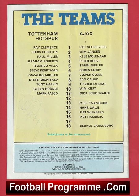 Tottenham Hotspur v Ajax 1981 - Signed - Image 3