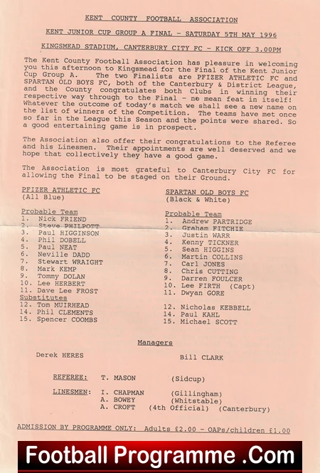 Pfizer Athletic v Spartan Old Boys 1996 - Kent Junior Cup Final - Image 2