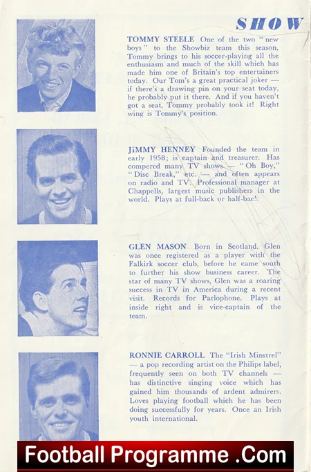 Showmens Guild v Showbiz X1 early 1960s - Tommy Steele Etc - Image 4