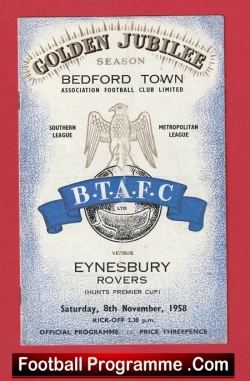 Bedford Town v Eynesbury Rovers 1958 - 1950s - football programme