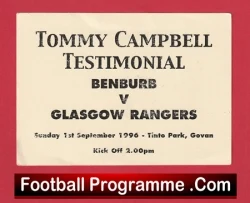 Benburb v Glasgow Rangers 1996 - Football Ticket - football memorabilia