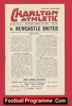 Charlton Athletic v Newcastle United 1953 - football programme