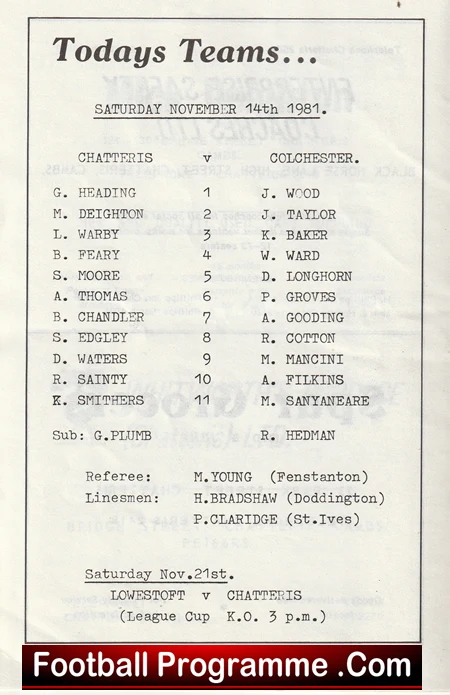 Chatteris Town v Colchester United 1981 - Image 2